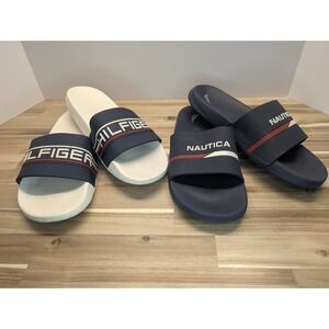 Lot of 2 Men's Slide Sandals Size 9 Tommy Hilfiger Nautica Pool Beach Slides